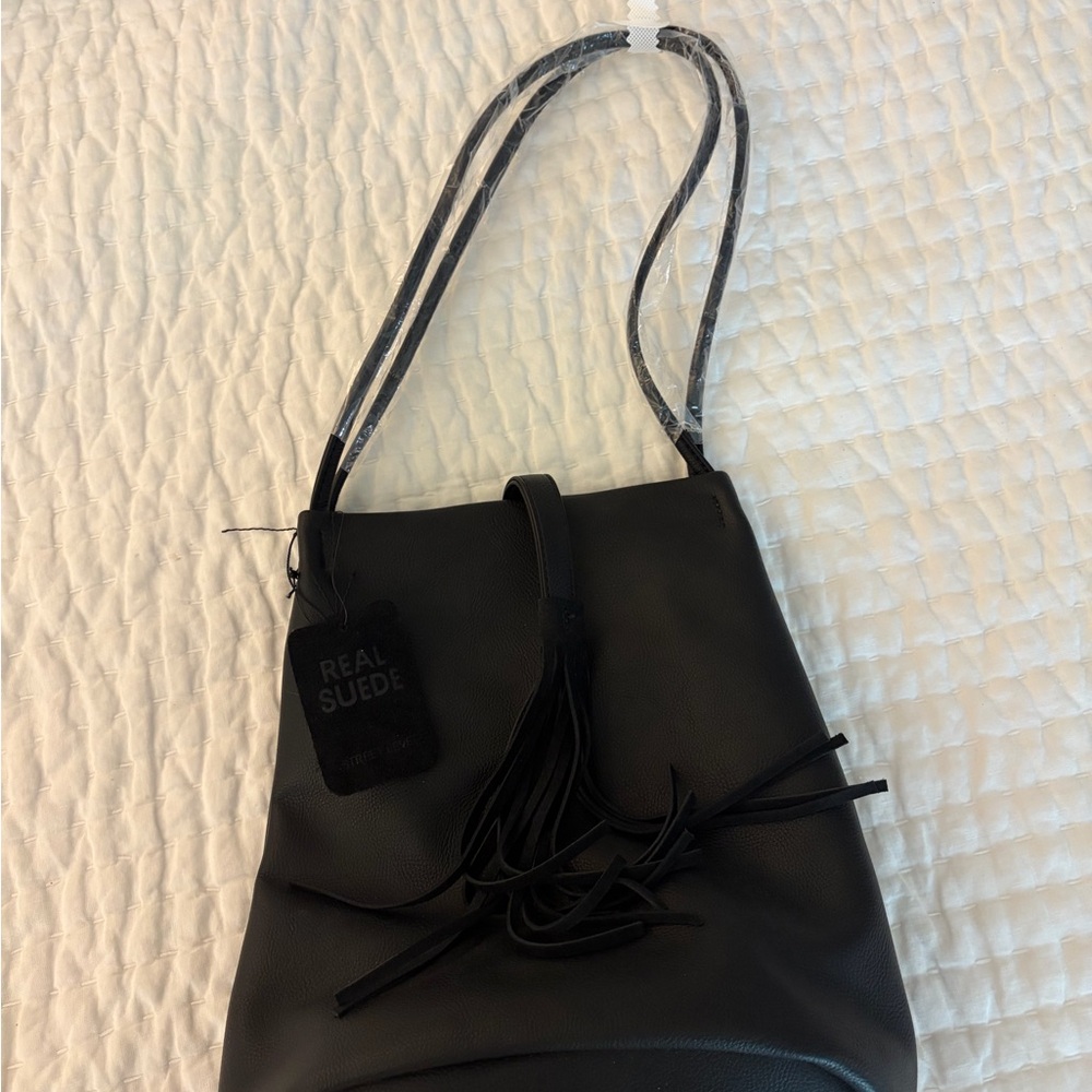 Street Level Black Shoulder Bag with Tassel